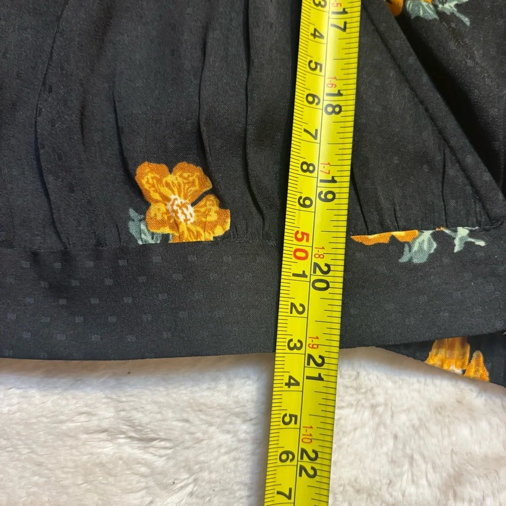 Madewell Top Small Bubble-Sleeve Wrap Top Black Floating Florets Yellow Floral - Picture 15 of 16